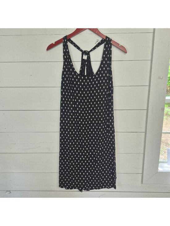 Old Navy Dresses & Skirts - Old Navy Black Sleeveless Midi Dress With White Diamond Print & Back Tie Detail